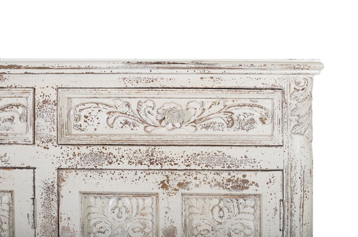 GINER Y COLOMER Buffet en bois de manguier blanc craquelé